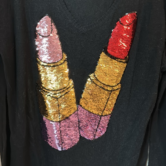 Wildfox Sequin Lipstick V-neck Sweater - Picture 3 of 5